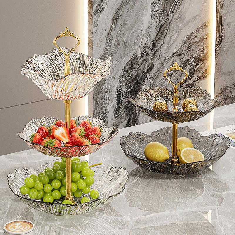 Salon İçin Şık Üç Katlı Plastik Meyve ve Atıştırmalık Sunum Tepsisi