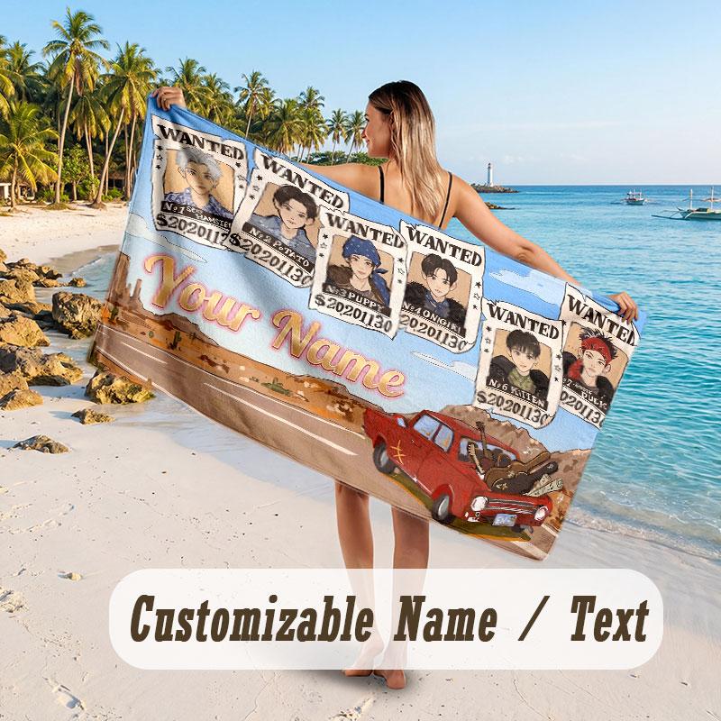 Custom Name Large Beach Towel,ENHYPEN Quick Absorbent Towel For Outdoor Travel Poolside