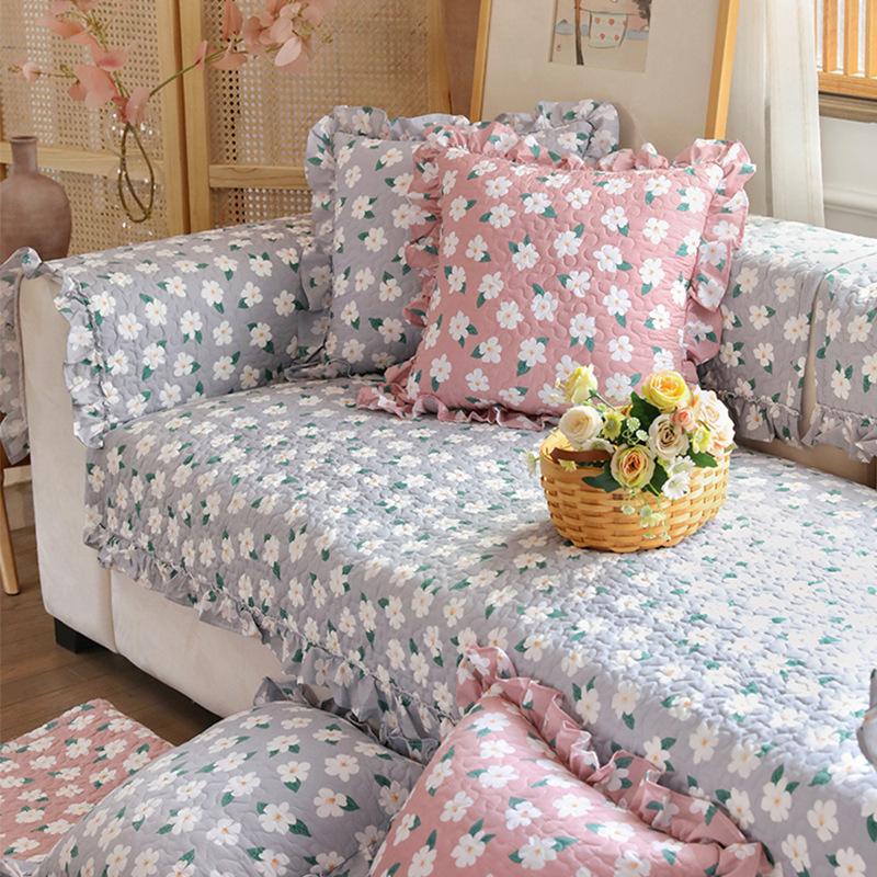 Spring and Summer Pastoral Small Fresh Floral Sofa Cushion for All Seasons Non-slip Cotton Fabric Seat Cushion