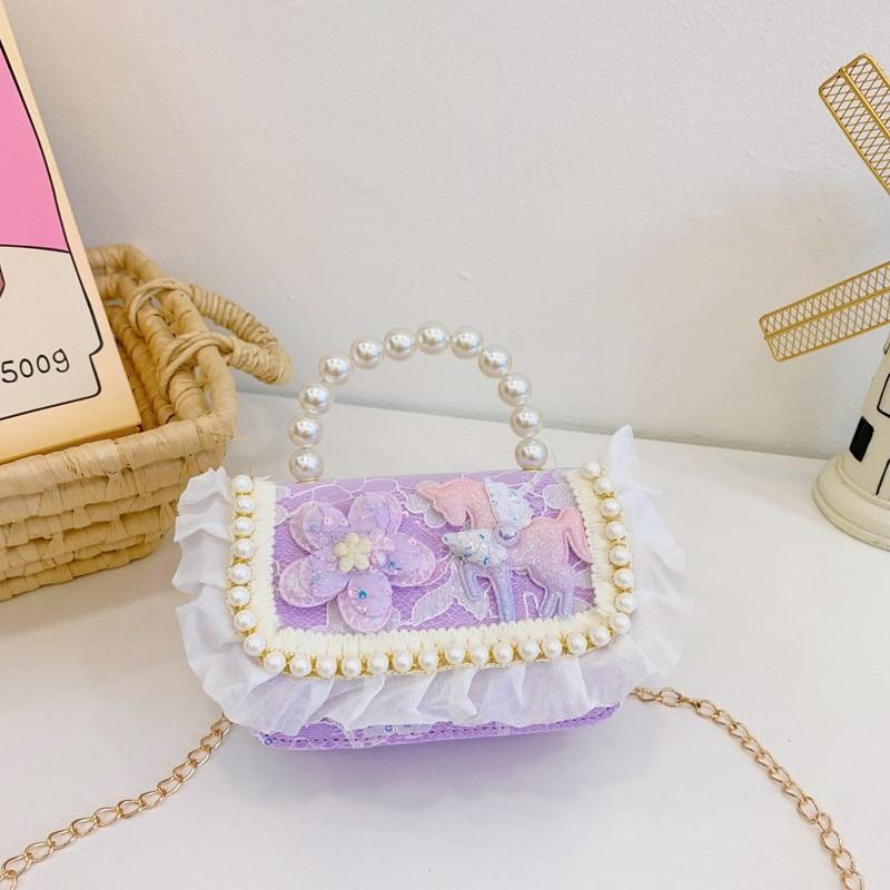 Lace Cute Stylish Childrens Bag Beautiful Butterfly Pearl Handbag For Toddler Girls