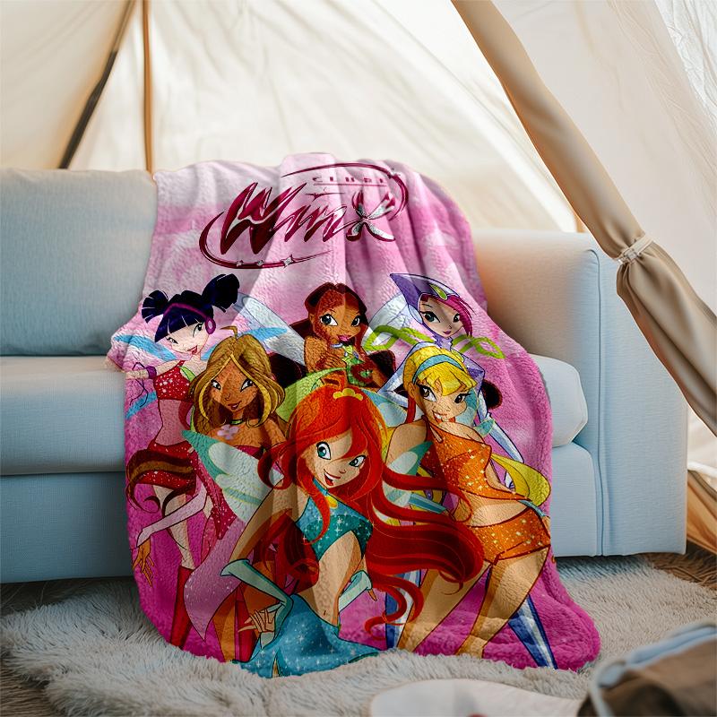 1pc W-Winx Club Theme Blanket - Digital Print, Polyester, Cozy for All Seasons, Perfect for Outdoor, and Travel