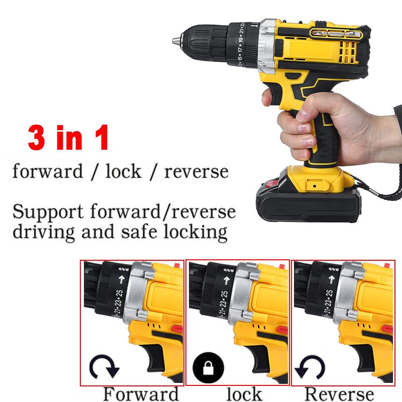 48V Mini 25+3 Torque Cordless Electric Impact Drill Screwdriver Wireless Power Driver DC With 2 Lithium-Ion Battery 3/8-Inches
