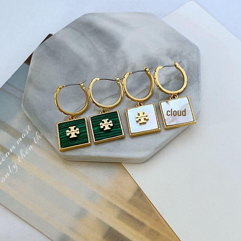 

Elegant Geometric Square Shell Metal Dangle Earrings белый