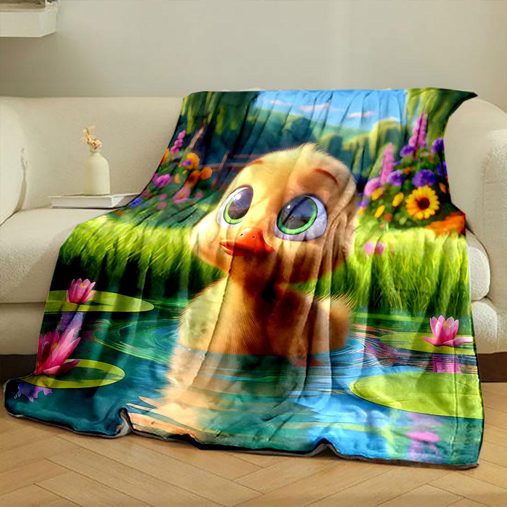 Cute Duckling In Sunny Garden Pond Print Blanket Soft and Cozy Perfect for the Living Room Bed Sofa or a Nap,gift
