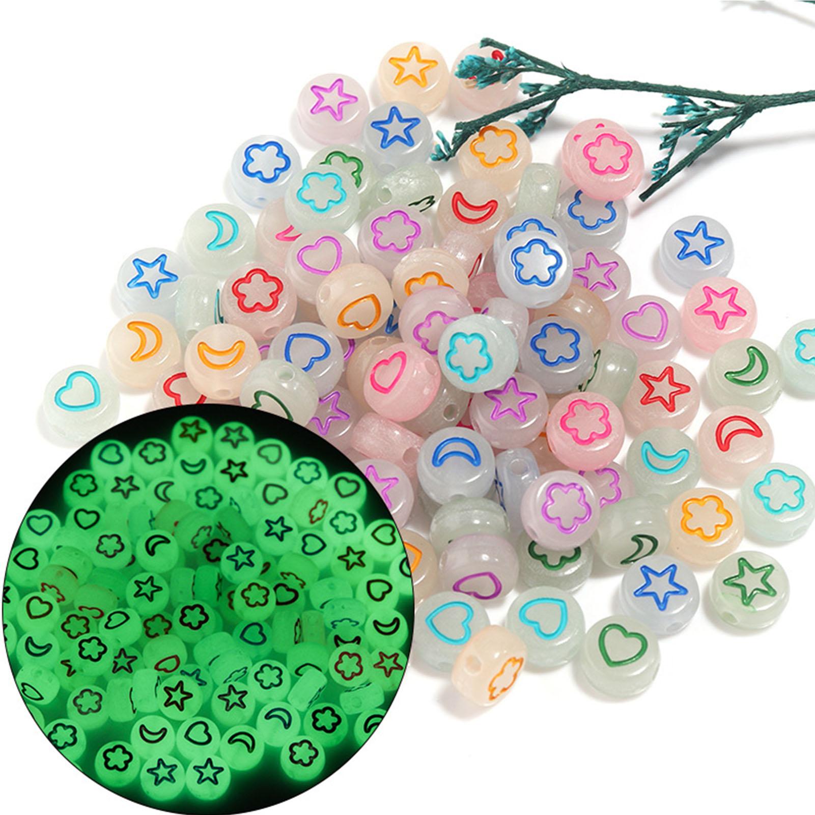

600 Pcs Colored Acrylic Beads Luminous Star Moon Shaped DIY Accessories for Bracelets Necklaces