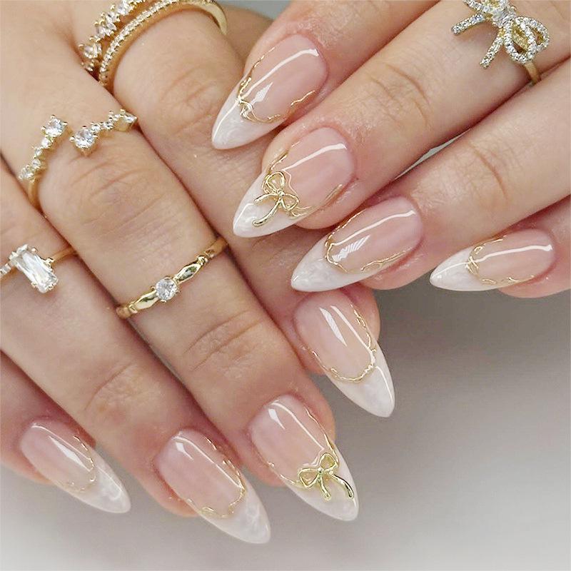 Super Shiny Sweet Almond French Manicure False Nails