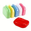 Portable Colored Fake Teeth Storage Boxes Tooth Retainer Mouth Guard Denture Storage Plastic Box Oral Household Hygiene Supplies.