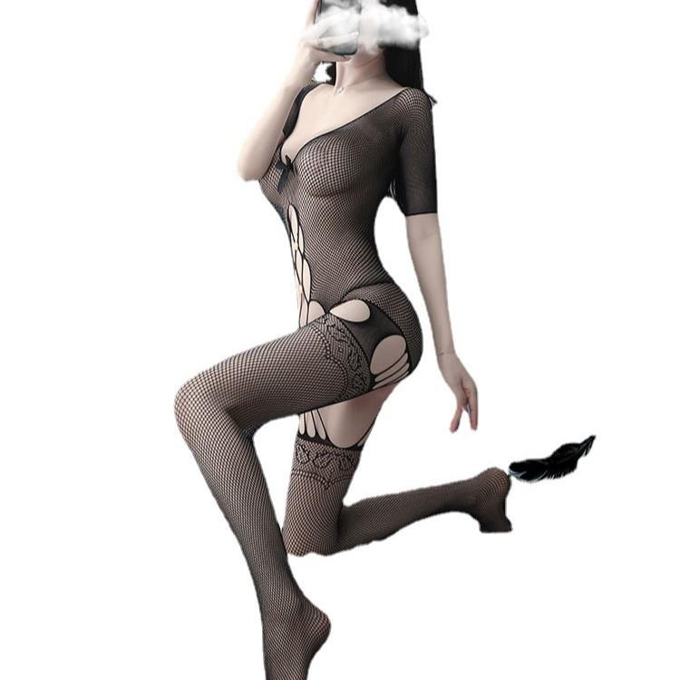 New sexy underwear uniform temptation backless open gear free perspective stockings mesh socks sexy one-piece mesh
