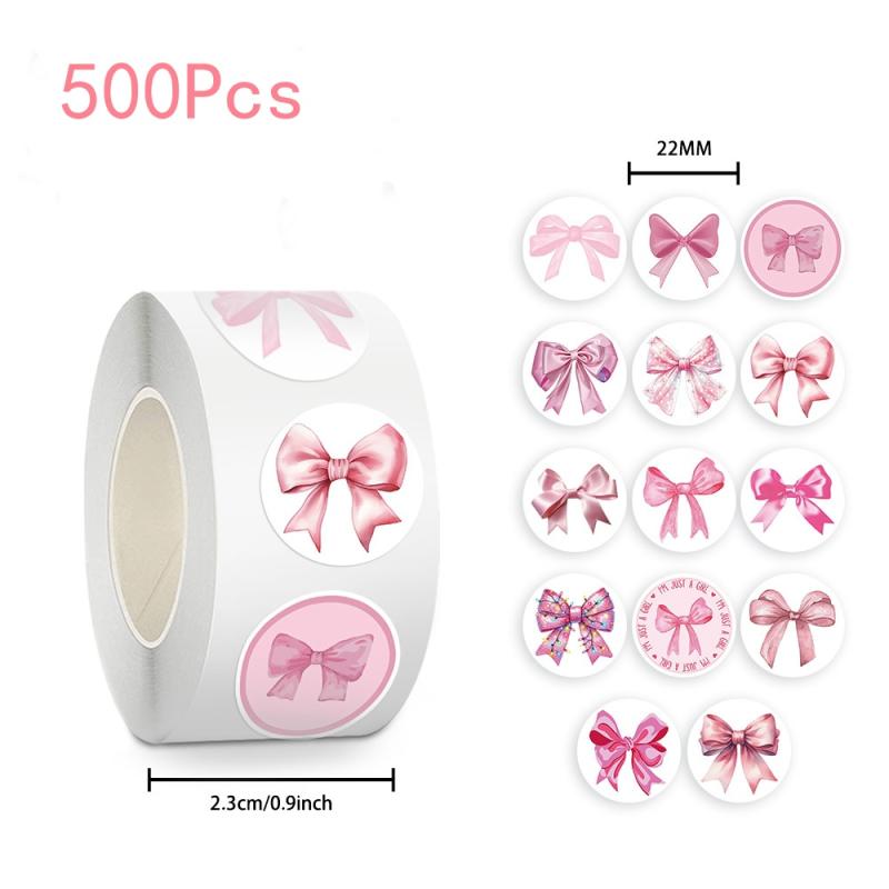500 ark Tegneserie Sløyfe Klistremerker Rosa Sløyfe Forseglingsklistremerker Kreative DIY Dekorasjonsklistremerker Barn Belønningsetikett Gaver