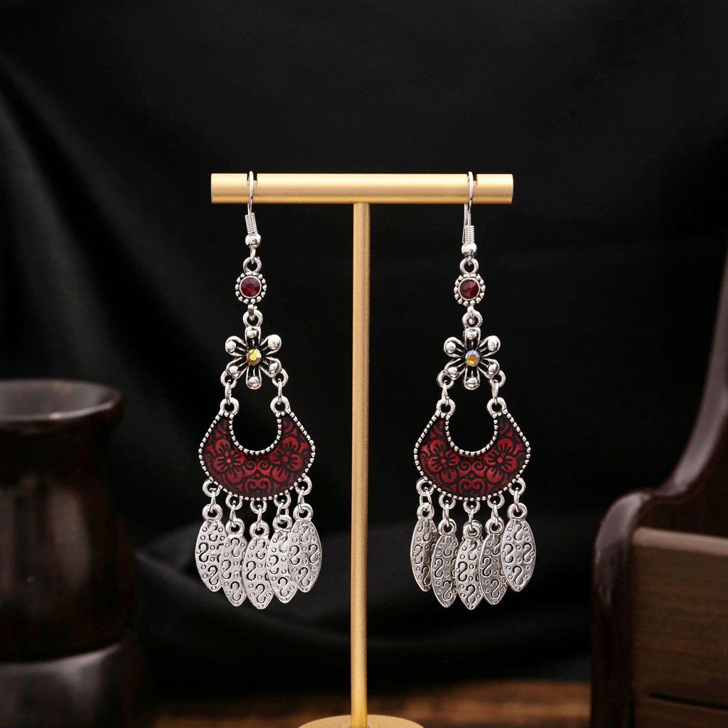Ethnic Style Long Fringed Earrings, Bohemian Minority Blue Turquoise Tourist Attractions Earrings For Women