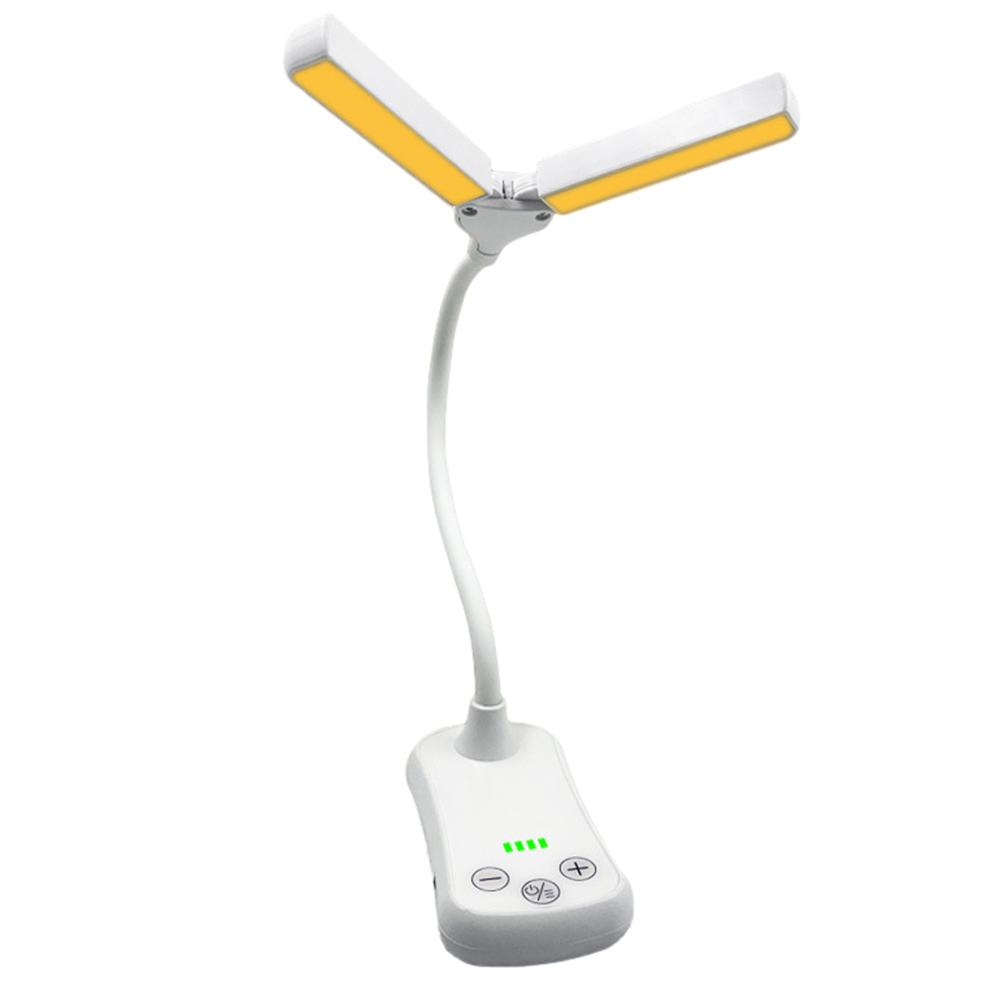 

Dual-Head Book Lamp Three-Button Touch Small Book Light Rechargeable Adjust Brightness 14 LED for Travel Bedroom Reading White