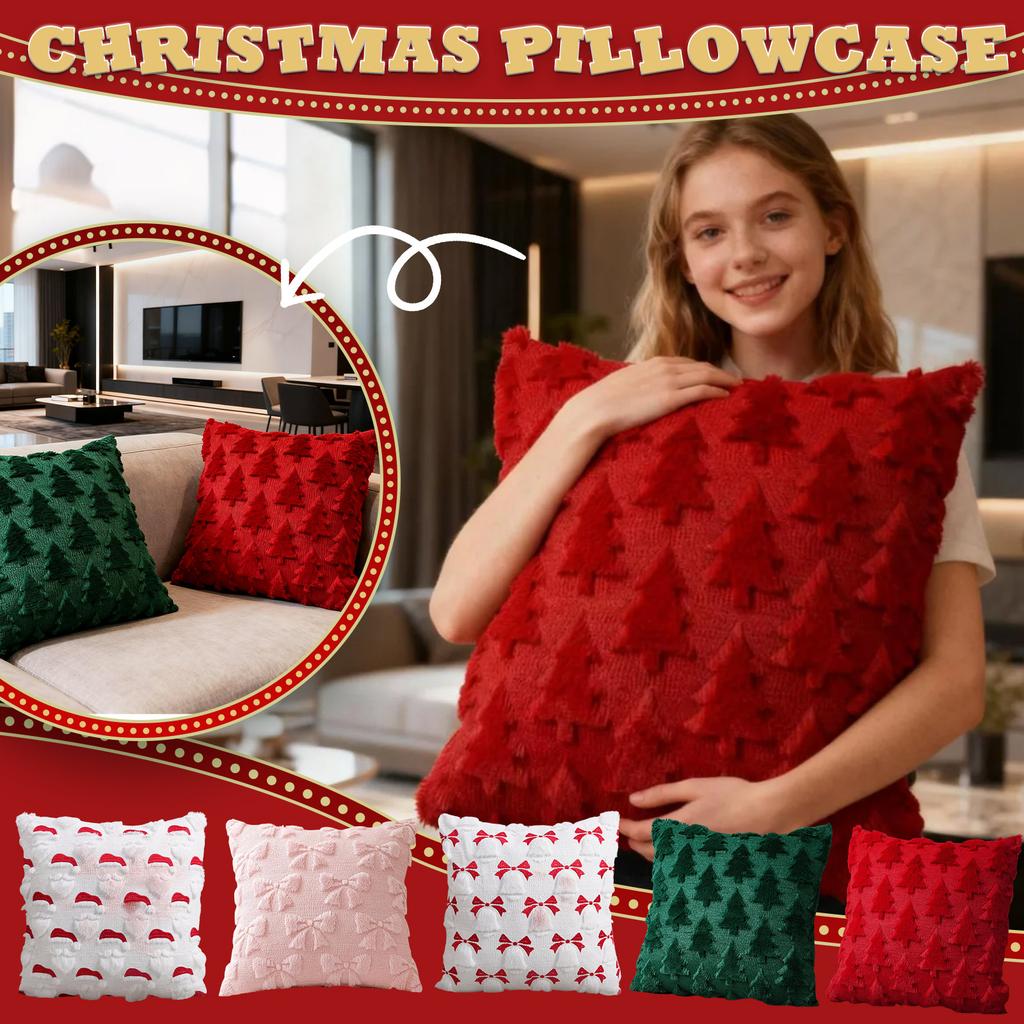 Christmas Lights Embroidered Pillow Case American Retro Living Room Sofa Pillow Cushion Christmas Atmosphere Home Decoration