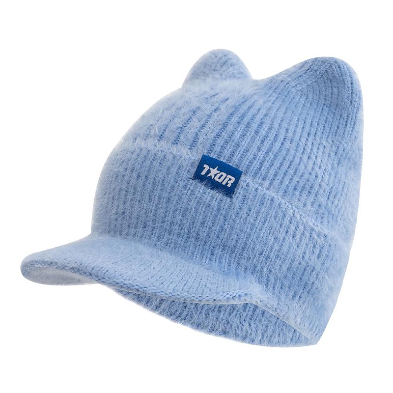 Pălărie de iarnă pentru femei, culori caramele, cu boruri, pălărie tricotată de blană artificială, pălării moale, șapcă de stradă pentru femei