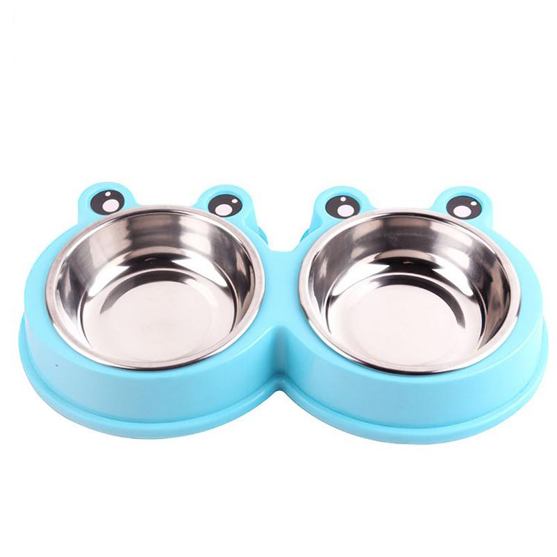 

Горячая миска для домашних животных Пластиковая мультяшная лягушка Двойная миска Миска для домашних животных из нержавеющей стали Кормушка для домашних животных Миска для кошек Таз для собак Товары для животных