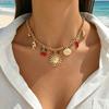Chunky Chain Necklace Y2K Hammered Sun Multi Charms Adjustable Summer Beach Fashion Jewelry for Women