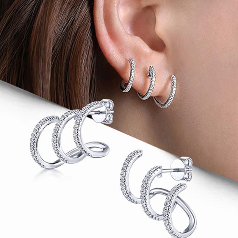 CAOSHI Trendy Simple Stud Earrings Female Fashion Girl Daily Jewelry with Dazzling Zirconia Silver Color Accessories for Women