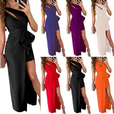 Ladies Fashion Versatile Sexy Shoulder Shoulder Holiday Party Multicolor Dress
