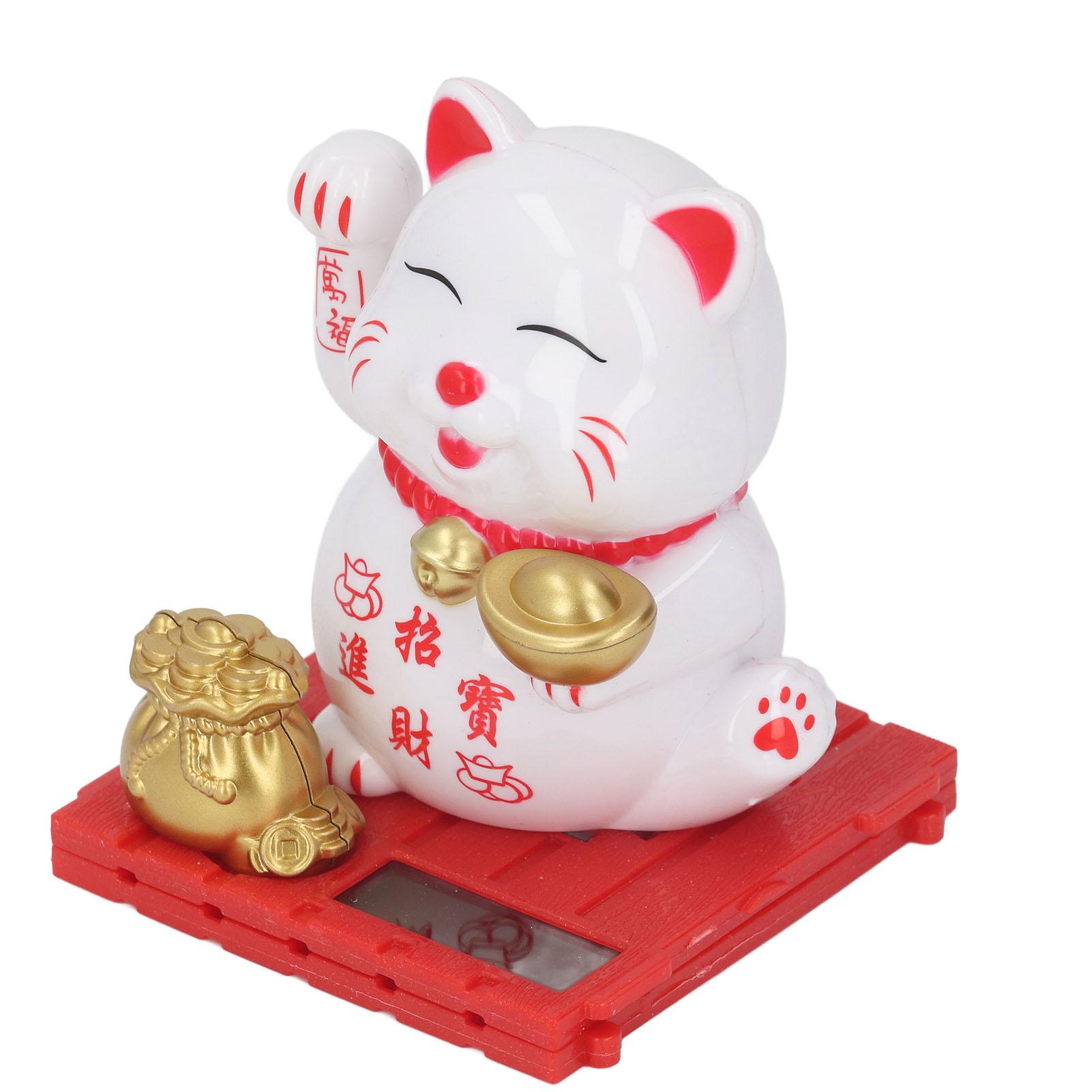 Cat Waving Arm Vivid Lovely Chinese Cat Solar Fortune Cat Statue Decoration for Decorating Front Desk Car Business Openings