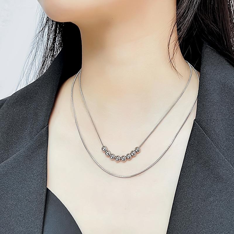 Cold Temperament Multi-Layer Pearl Snake Bone Chain, Niche Neck Chain Personalized Geometric Simple Round Ball Necklace