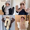 Trendy Women Plush Hats Gloves Scarf 3in1 Suit Cartoon Bear Ear Shape Warmth Hats Hat Adults Winter Hat for Teenagers