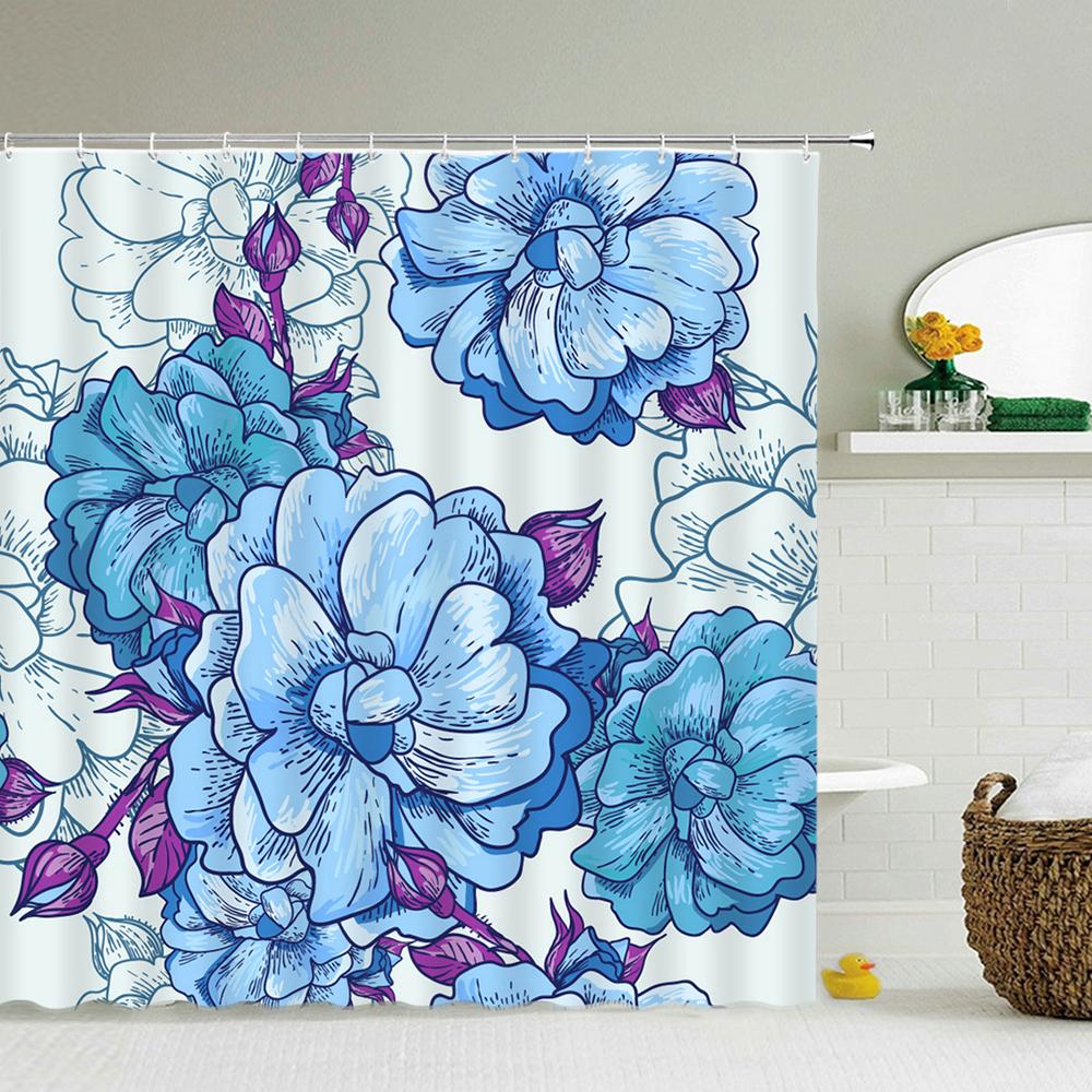 3D Flower Tulip Blossom Cactus Lavender Rose Shower Curtains Bathroom Curtain Frabic Waterproof Polyester Bath Curtain With Hook