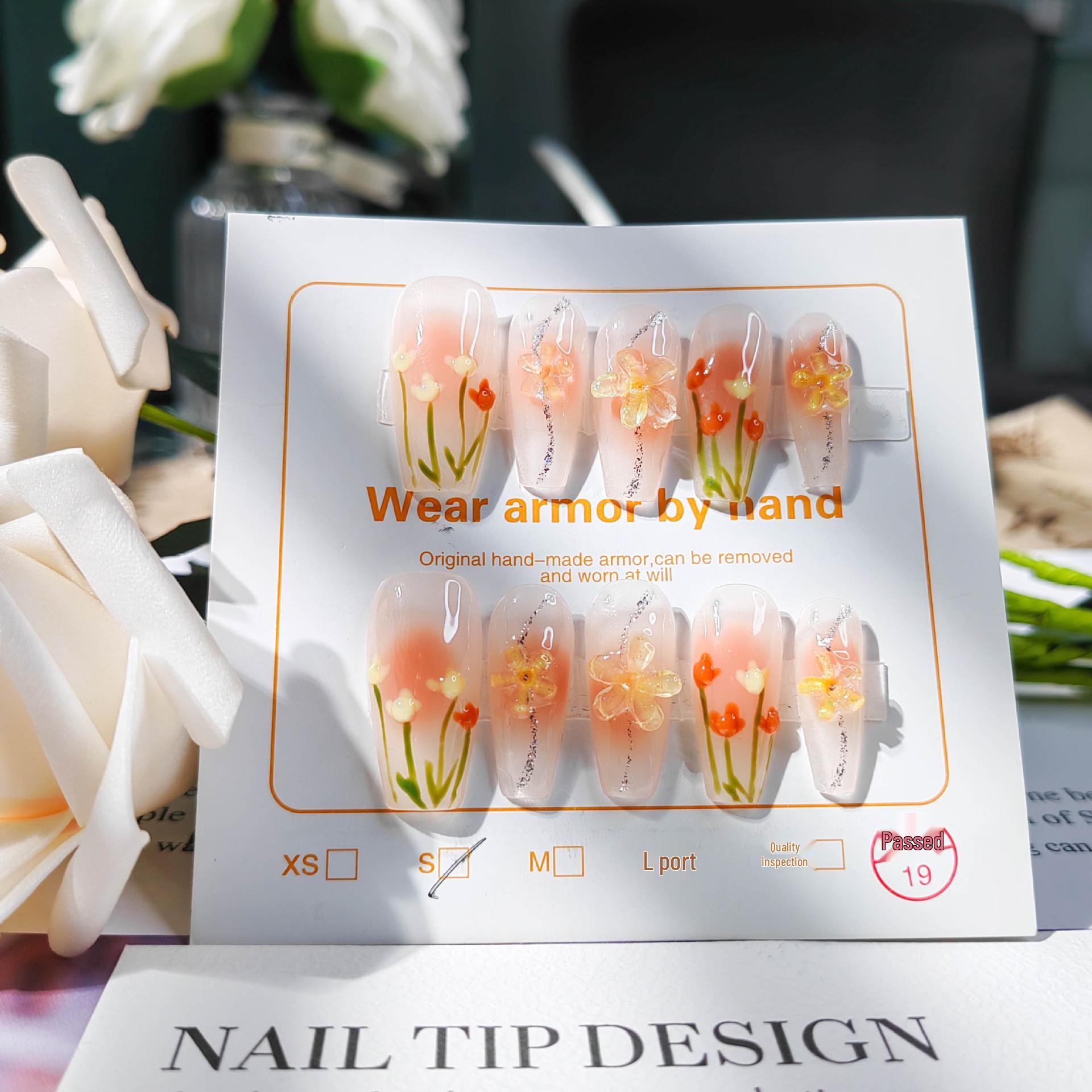 Purely Handmade 3D Floral Nail Art - Transparent Nude Tulip Design