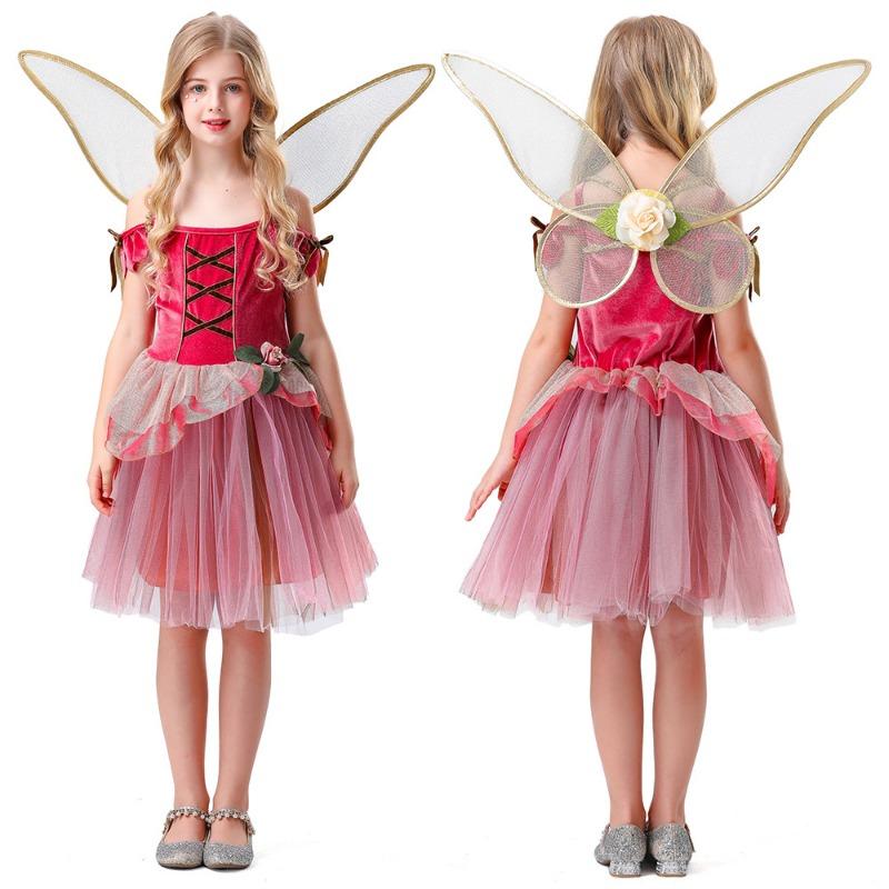 Kindertag Mädchen Prinzessin Tutu Kleid Showkostüme Wald Blumenfee Elfenkleid mit Flügeln