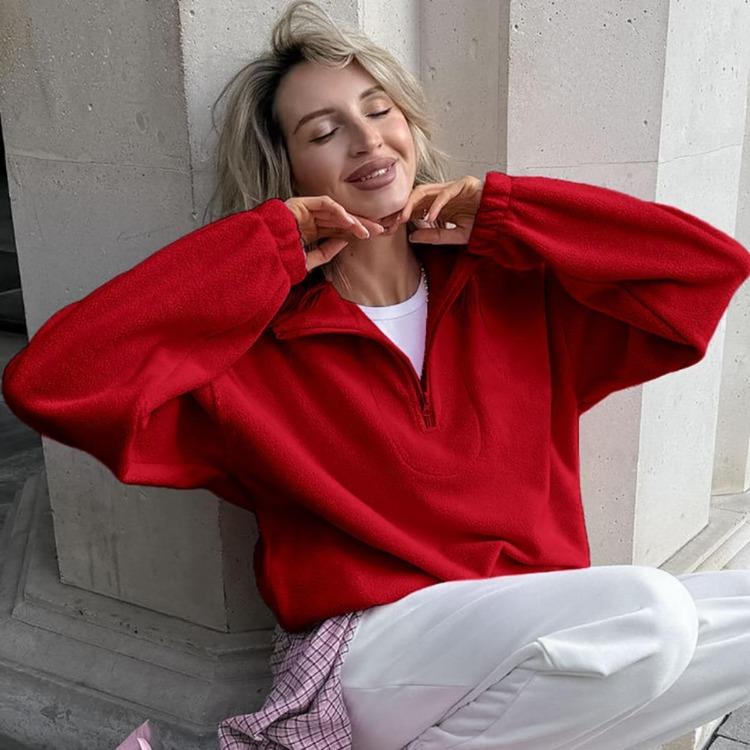 Autumn Winter New Women Casual Outerwear Top French Minimalist Loose Fit Fashion Sports Sweatshirt Solid Color