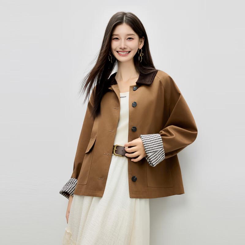 

Qiushui Yiren Повседневный короткий жакет с лацканами и манжетами в стиле колор-блок XL