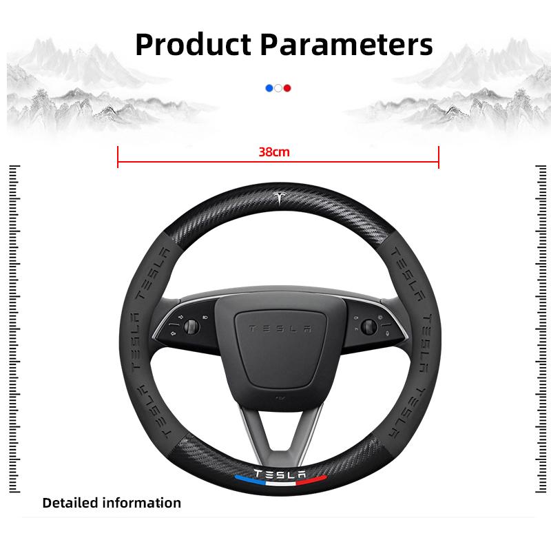 ANE1 Leather Car Steering Wheel Cover Protection Case Anti Slip Breathable Protector For Tesla Model 3 Highland 2023 Model S Model X