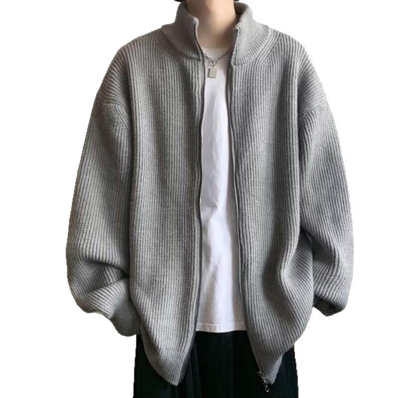Cardigan Sweater Men'S Spring And Autumn Japanese Retro Loose Lazy Style Knitted Sweater Wear Men'S Zipper Thread Jacket