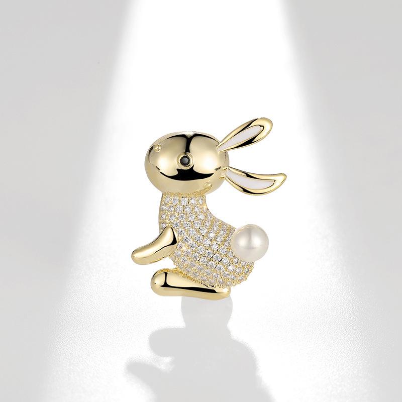 Bo Xin Yun Elegant Zodiac Rabbit Brooch with Freshwater Pearl