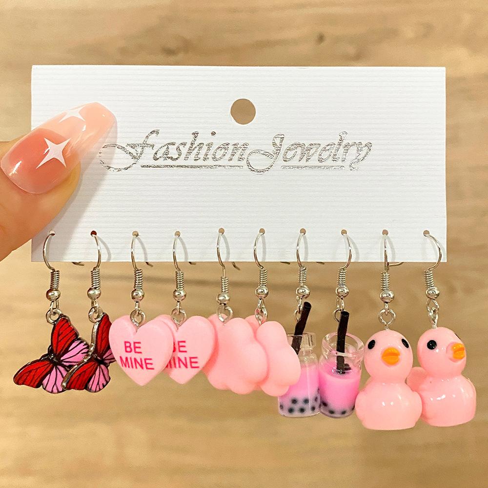 2026 Cartoon Frog Duck Earrings Set Animal Butterfly Cute Dangle Earrings for Women Geometric Bear Cloud Earring Trendy Jewelry