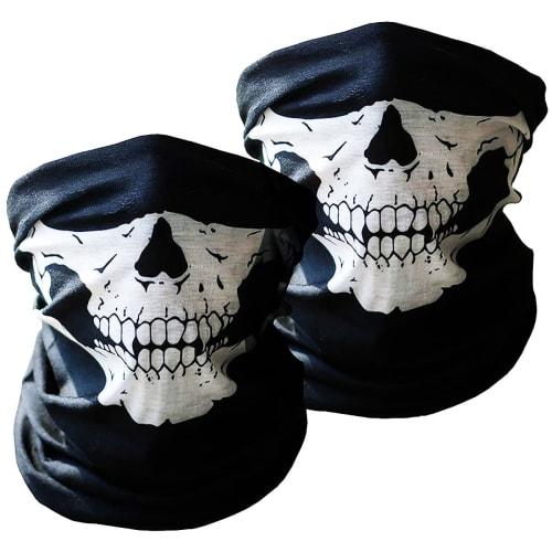 COMFORTIS Skull Face Cover, Airsoft Mask, Motorcycle Mask, Snowboard Mask, Sun Protection, Neck Warmer, Set of 2 (White)