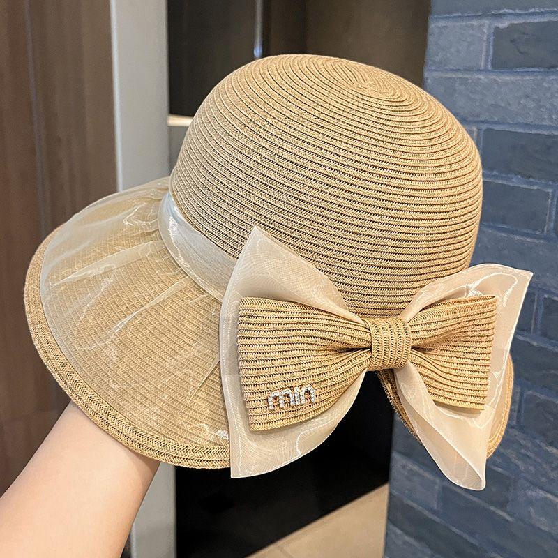 New Fashion Bow Hat Women's Summer Breathable Seaside Face Shading Sun Protection Sun Hat