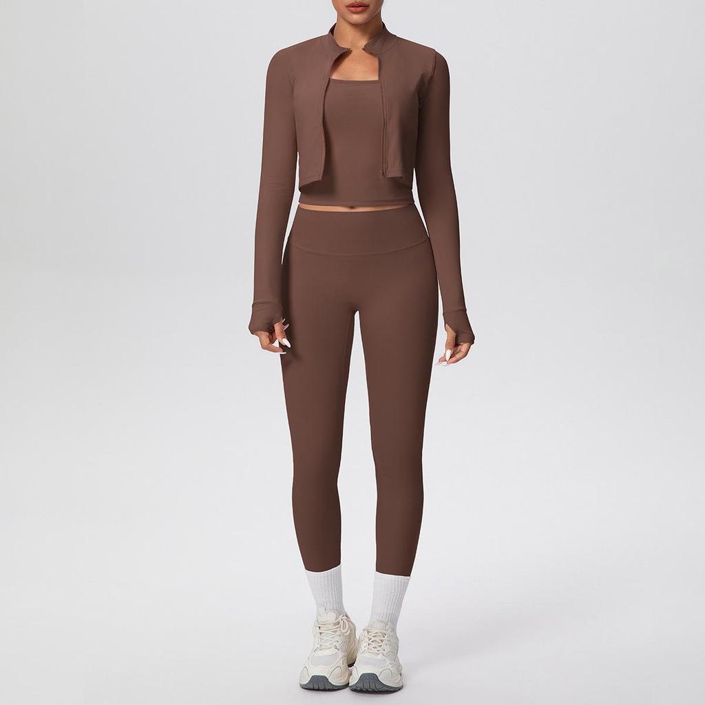 Solid Color Racerback Yoga Three-piece Set for Fitness & Running
