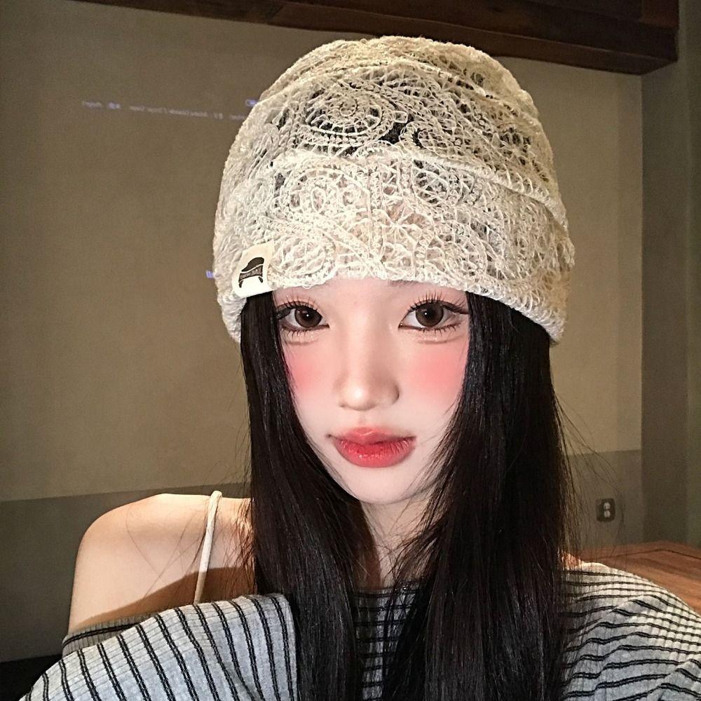 Breathable Hollow Out Flower Beanies Spicy Girl Flower Pile Hat Sweet Lace Hat Girls