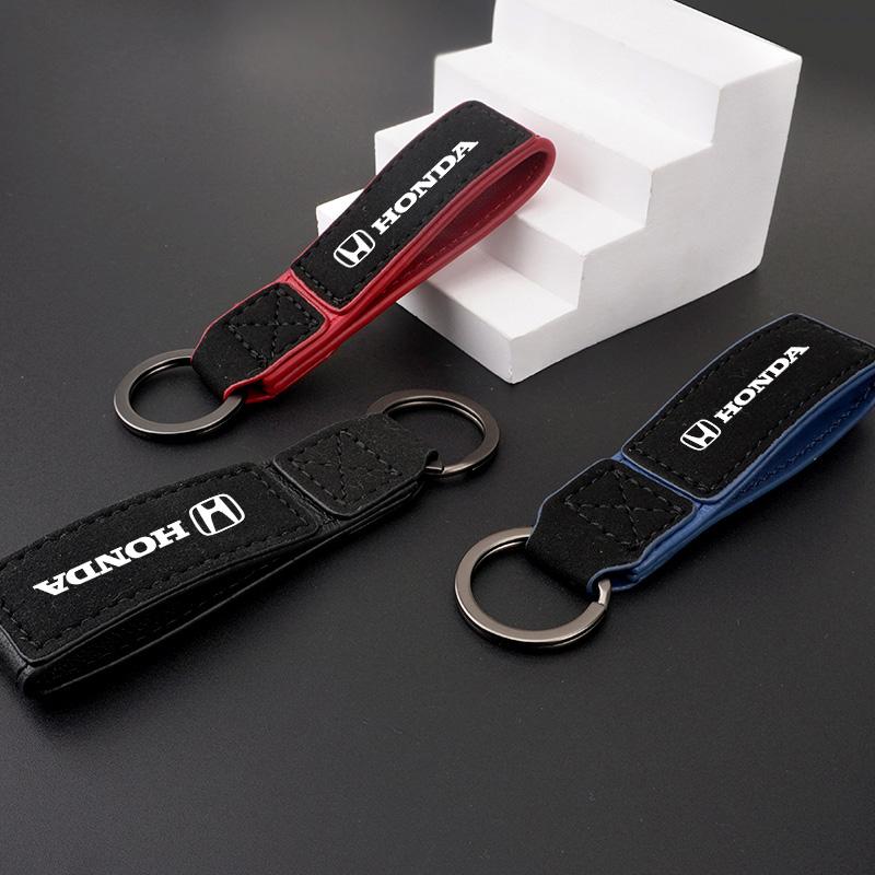 Suede Car Emblem Keychain Buckle Key Ring For Honda Civic Fit Jazz Accord Pilot CRV Odyssey Shuttle HRV Fk7 Fk2 Mugen Fk8 Type R EB1