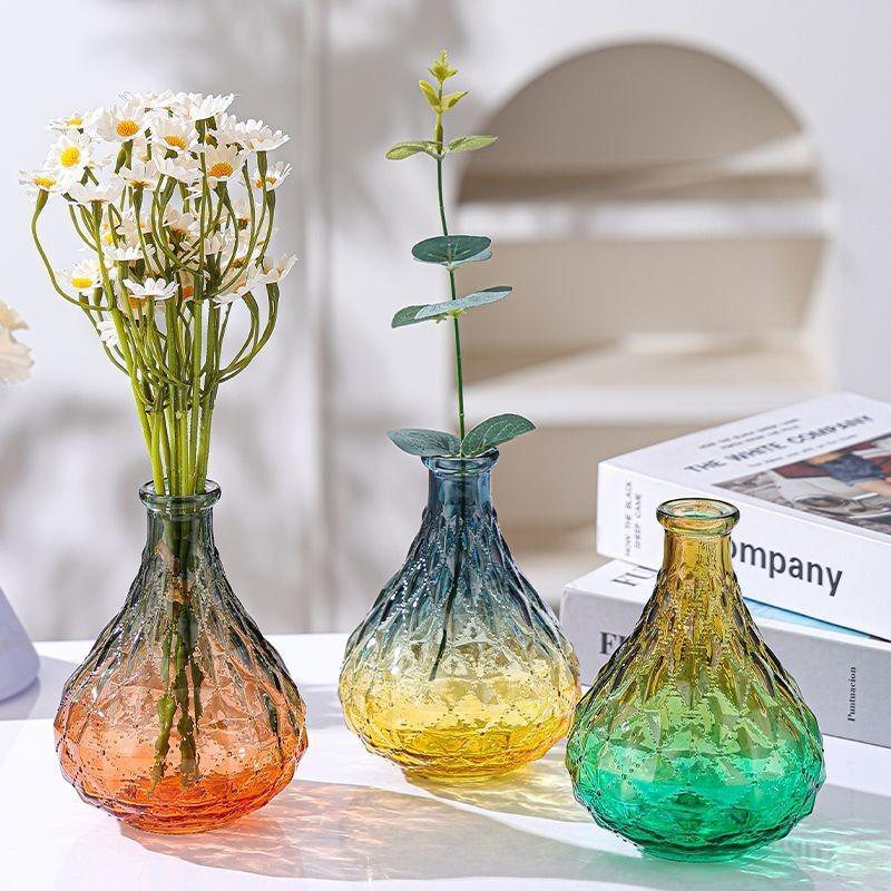 European Rhombus Glass Small Vase Home Decoration Wedding Decoration Relief Glass Small Vase Tabletop Ornament