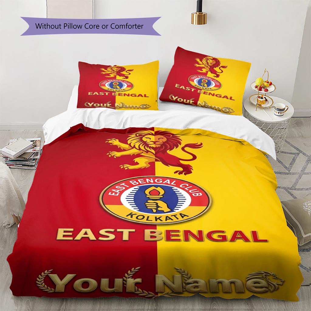 Name Custom East Bengal FC Pattern Bedding Set Quilt Cover Pillowcase Home Decor Gift (1 * duvet cover + 2 * pillowcase, without core)