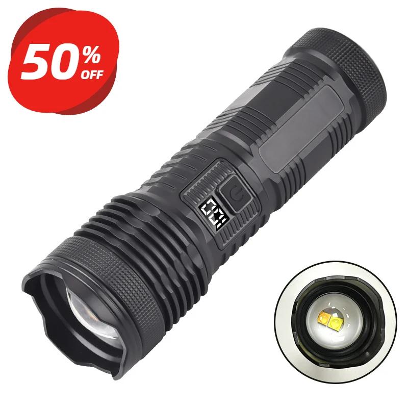 Super Bright Dual light LED Flashlight USB Rechargeable zoomable Torch with Built-in battery Outdoor Fishing Camping Lantern