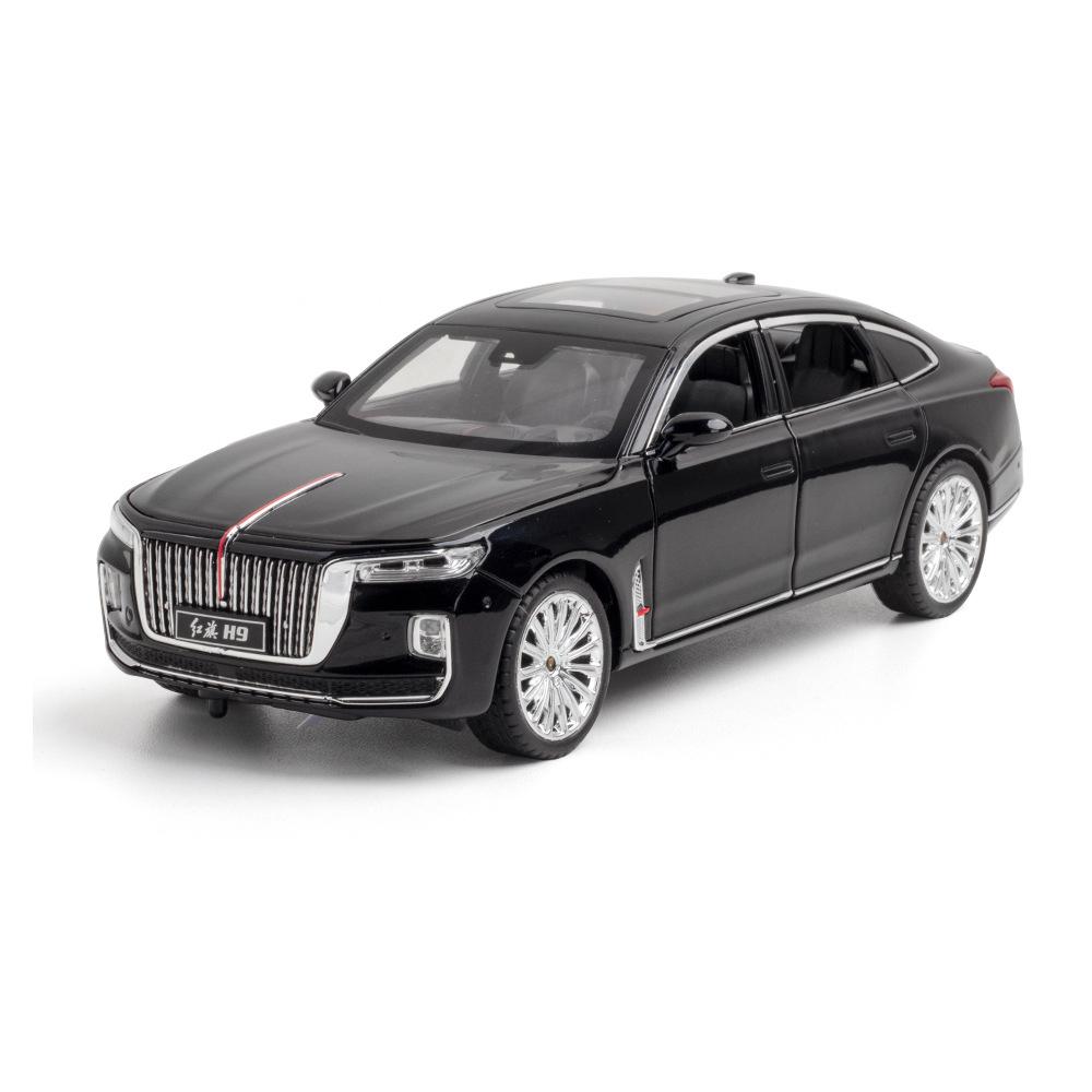 1:24 HONGQI 70TH H9 Miniature Model Toy Cars Alloy Diecast Sound Light Doors Opened Pull Back Simulation Car Toys for Kids Gifts