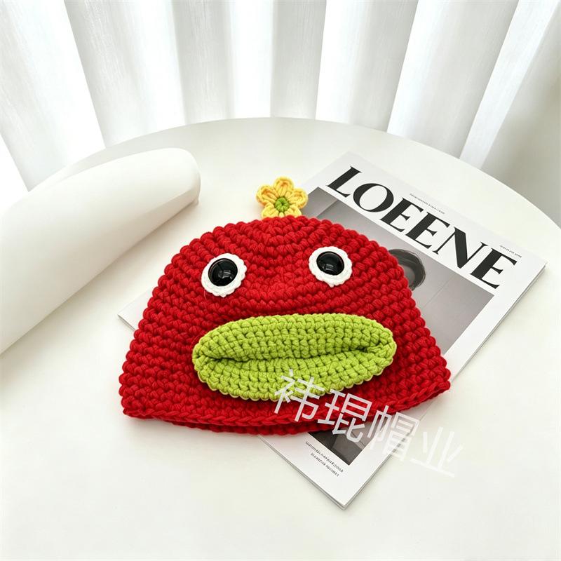Funny Cartoon Clown Sausage Mouth Woolen Hat Warm Knitted Pullover Hat Hand Crochet Hat
