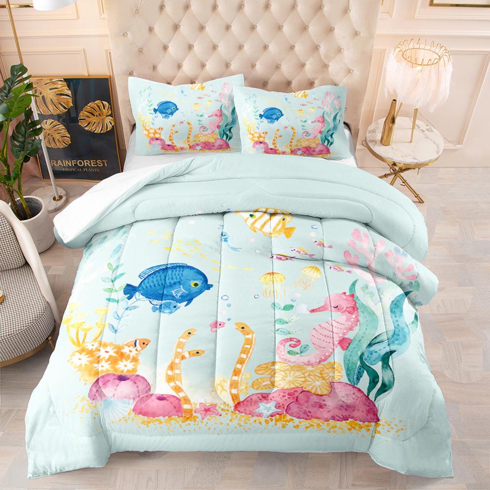 Kemila Blå Ocean Horse Dynetrekk 3D Sengetøy og Putetrekk Dobbelt Sengetøysett Direktesalg