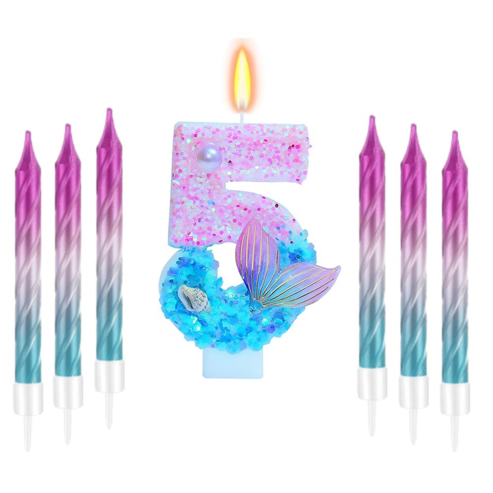 

11 шт. Свечи на день рождения в тематике русалочки, цифры 0-9, блестящие принадлежности для девичника, декор для вечеринки в честь годовщины, украшения для торта
