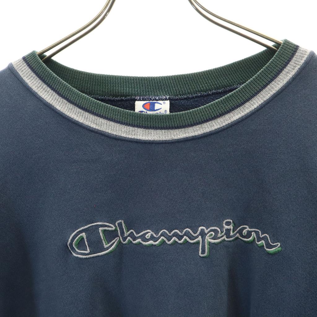 Champion Anos 90 Velho Manga Longa Moletom XL Sistema Azul Marinho Masculino Usado