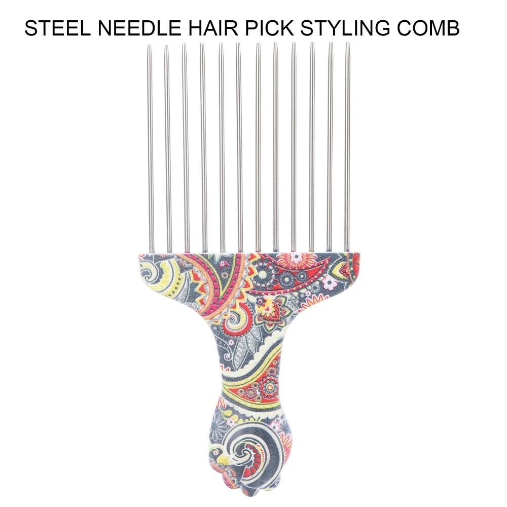 2PCS Wide Tooth Design Afro Hair Comb Professional Grade Wide Tooth Comb Metal Hair Pick Curly Hair