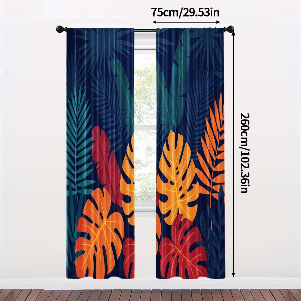 2pcs   spring summer Curtains Tropical plant pattern Art Digital Print Drapes Versatile Fabric Room Decor for Bedroom   Office