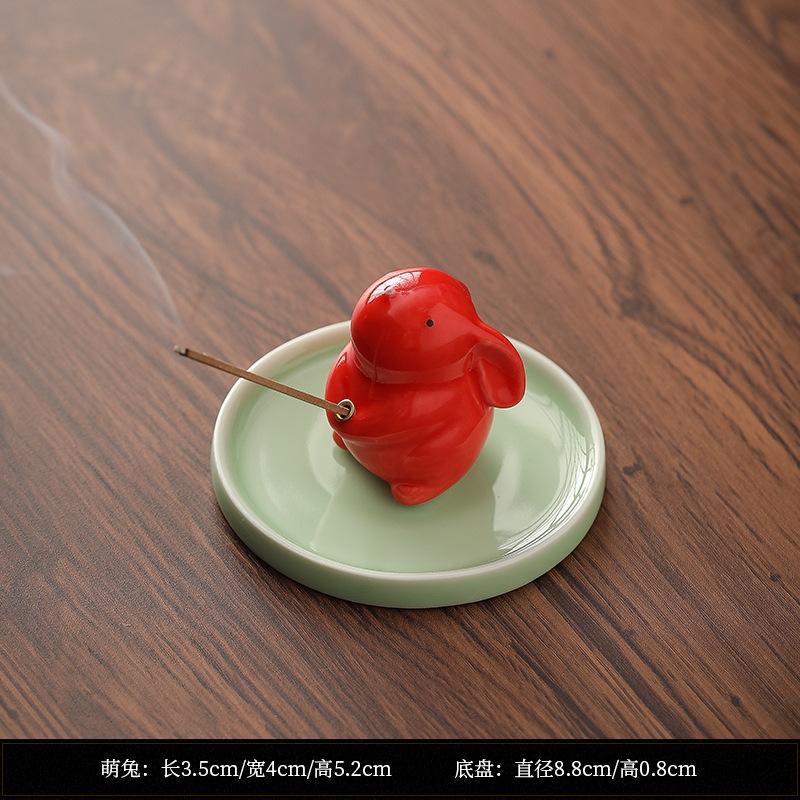 Adorable Bunny Rabbit Incense Holder Ceramic Cute Animal Decor for Home Aromatherapy Desk Zen Meditation Gift