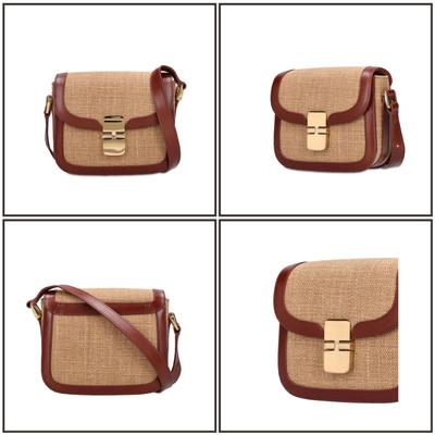 Niche Design Leather Patchwork Shoulder Bag Canvas Contrasting Color Leather Women's Bag Crossbody Small Square Bag OEM